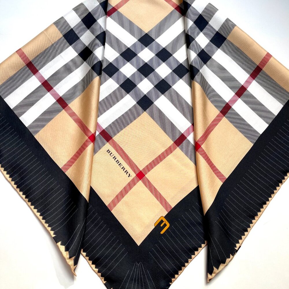 NWT Burberry Scarf House Check Beige Black Border Silk Scarf Wrap - Picture 14 of 16
